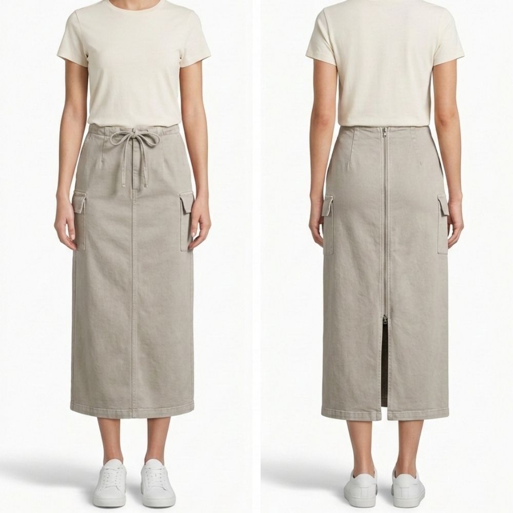 Princess Polly Grey Denim Cargo Midi Skirt Zip Front Size 2